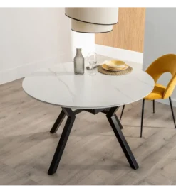 Stół rozkładany JAMEOX 120 cm czarny blat ceramika w optyce marmuru