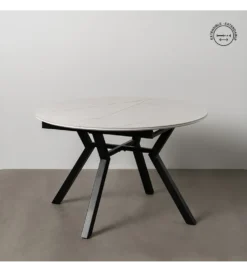 Stół rozkładany JAMEOX 120 cm czarny blat ceramika w optyce marmuru