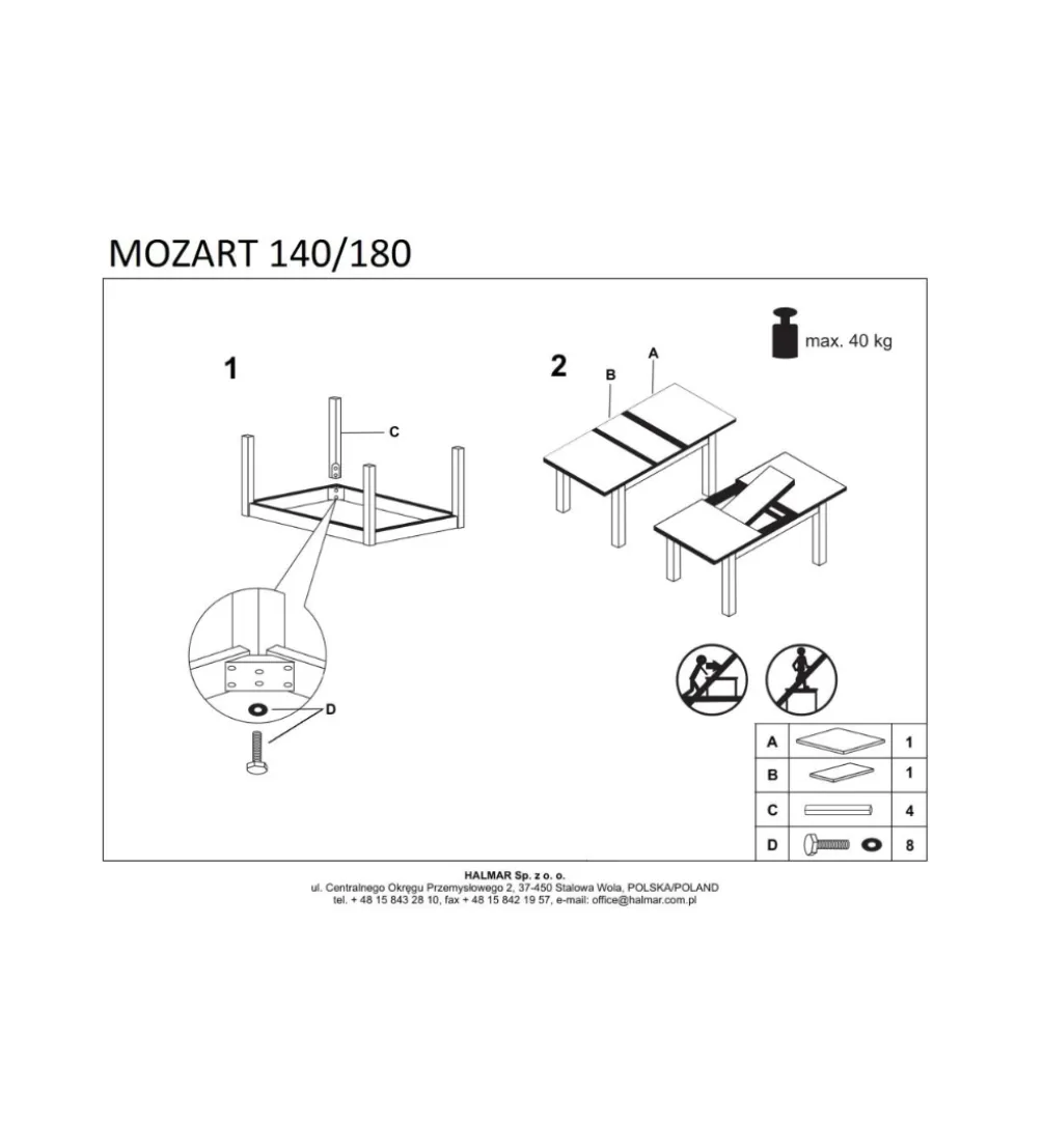 Stół rozkładany MOZART 140 cm - 180 cm biały