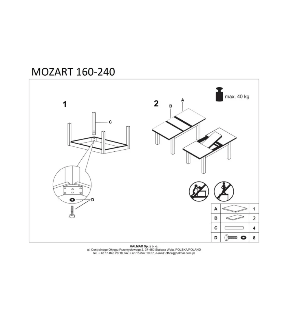 Stół rozkładany MOZART 160 cm - 240 cm biały