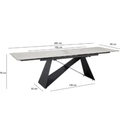 Stół rozkładany WOHNLING od 180 od 260 cm ceramika w optyce marmuru nogi X