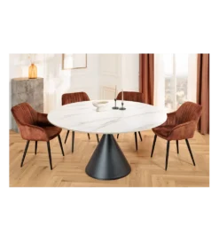 Stół SIGNATURE 135 cm okrągły blat ceramika w optyce białego marmuru