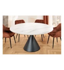 Stół SIGNATURE 135 cm okrągły blat ceramika w optyce białego marmuru