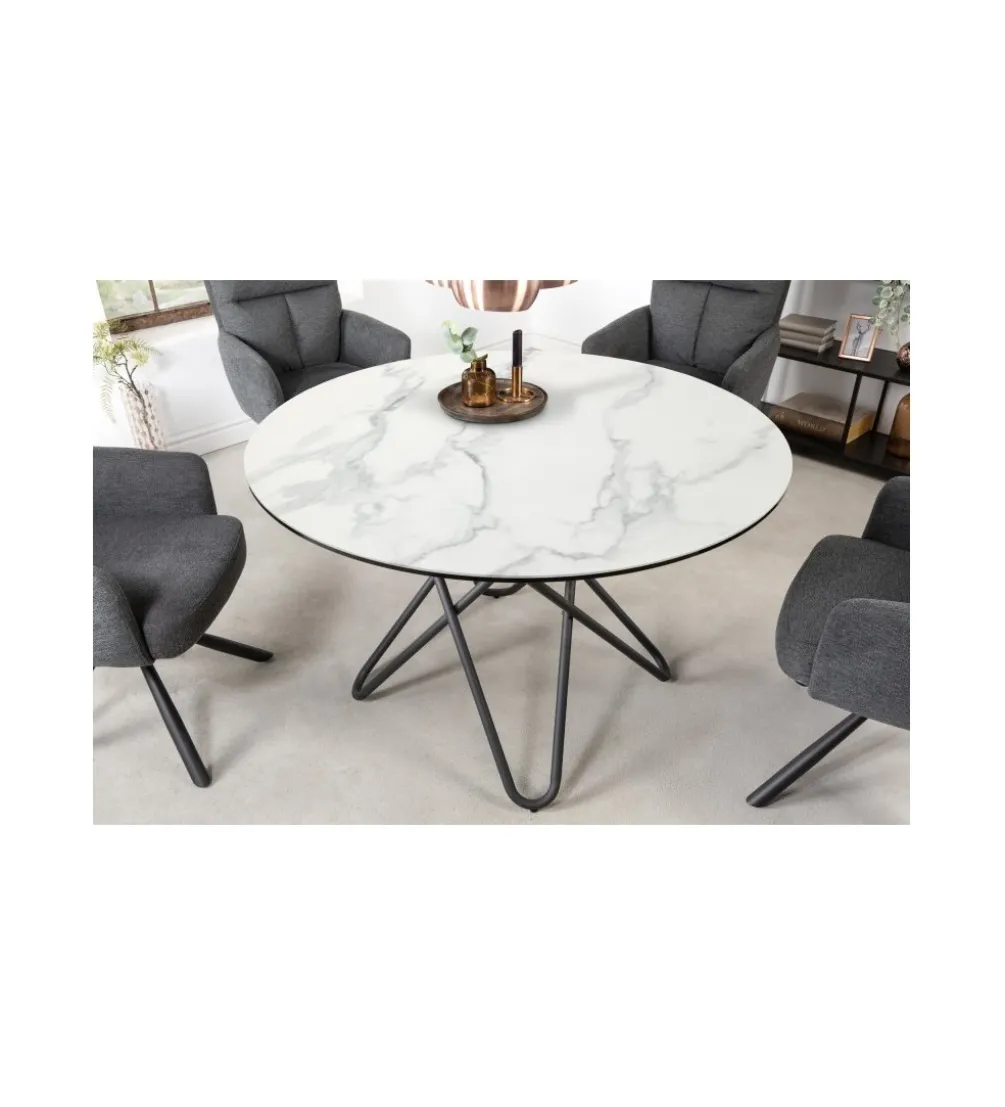 Stół TARANTO 120 cm ceramika w optyce białego marmuru