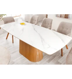 Stół UNIQUE 200 cm drewno dębowe biały ceramiczny blat