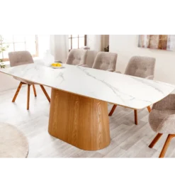 Stół UNIQUE 200 cm drewno dębowe biały ceramiczny blat