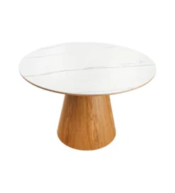 Stół UNIQUE 120 cm drewno dębowe blat ceramika w optyce białego marmuru