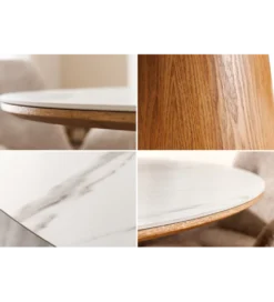 Stół UNIQUE 120 cm drewno dębowe blat ceramika w optyce białego marmuru