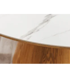 Stół UNIQUE 120 cm drewno dębowe blat ceramika w optyce białego marmuru
