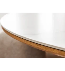 Stół UNIQUE 120 cm drewno dębowe blat ceramika w optyce białego marmuru