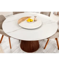 Stół UNIQUE 120 cm drewno orzecha biały ceramiczny blat