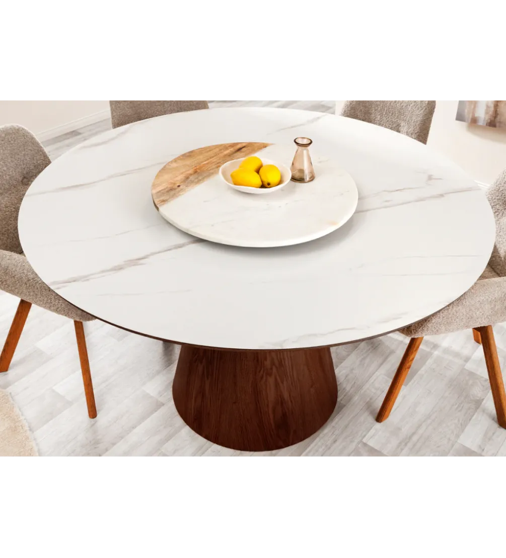 Stół UNIQUE 120 cm drewno orzecha biały ceramiczny blat