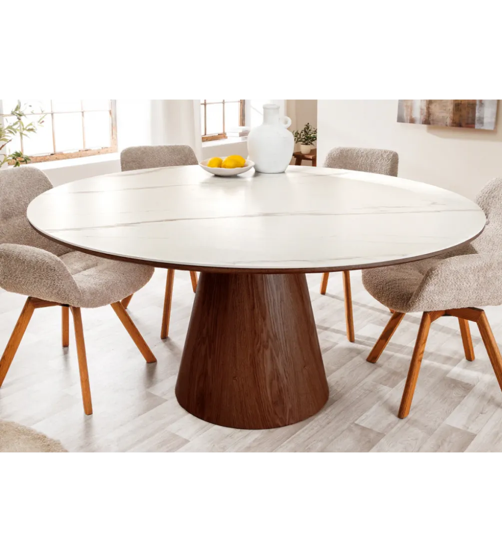 Stół UNIQUE 120 cm drewno orzecha biały ceramiczny blat