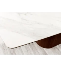 Stół UNIQUE 200 cm drewno orzechowe blat ceramika w optyce białego marmuru