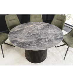 Stół UNIQUE 120 cm okrągły ceramiczny blat efekt czarny marmur