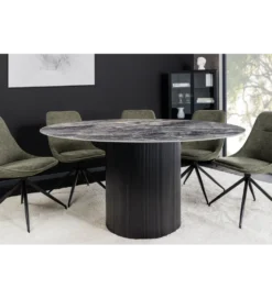 Stół UNIQUE 120 cm okrągły ceramiczny blat efekt czarny marmur