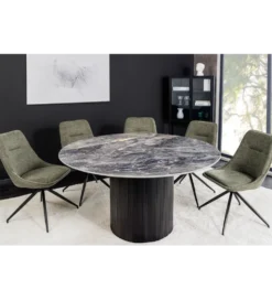 Stół UNIQUE 120 cm okrągły ceramiczny blat efekt czarny marmur