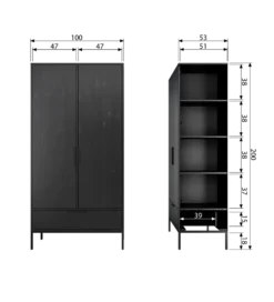 Szafa ADAM 200 cm drewno sosny czarna