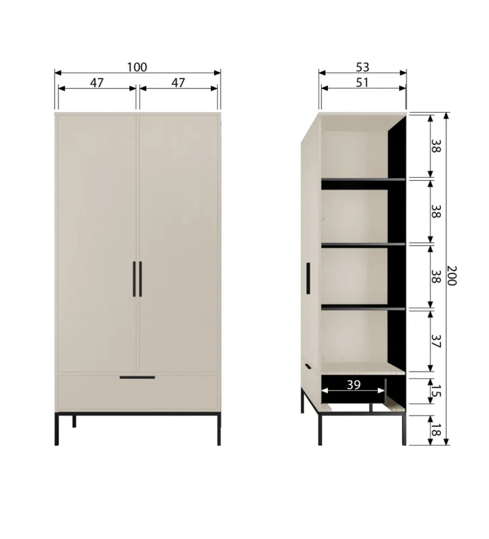 Szafa ADAM 200 cm drewno sosny dust