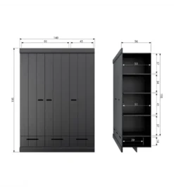 Szafa DRAWER 195 x 140 cm drewno sosna czarna