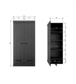 Szafa DRAWER 195 x 94 cm drewno sosna czarna