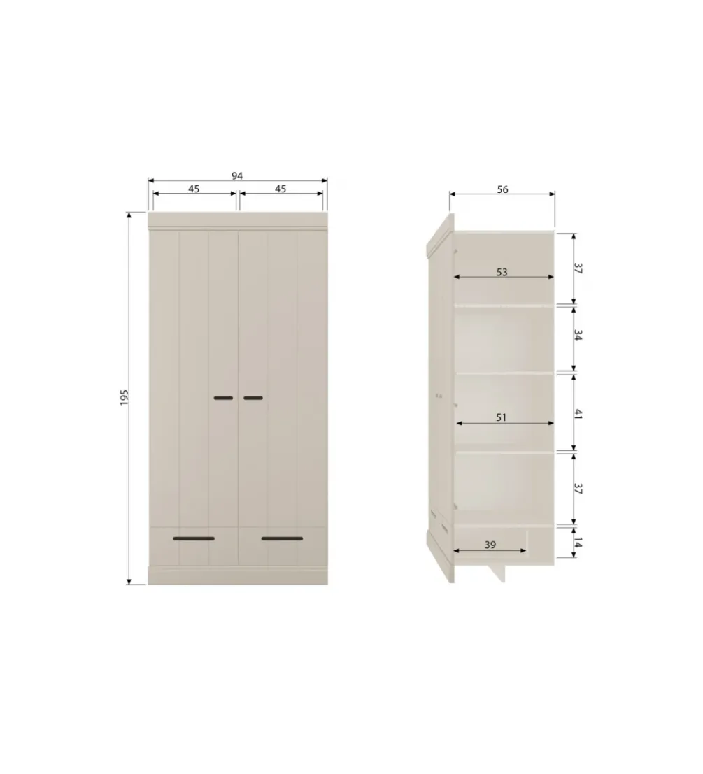 Szafa DRAWER 195 x 94 cm drewno sosna dust
