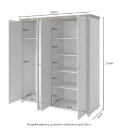 Szafa EVORA 200 cm zielona z dodatkiem koloru dąb Lefkas