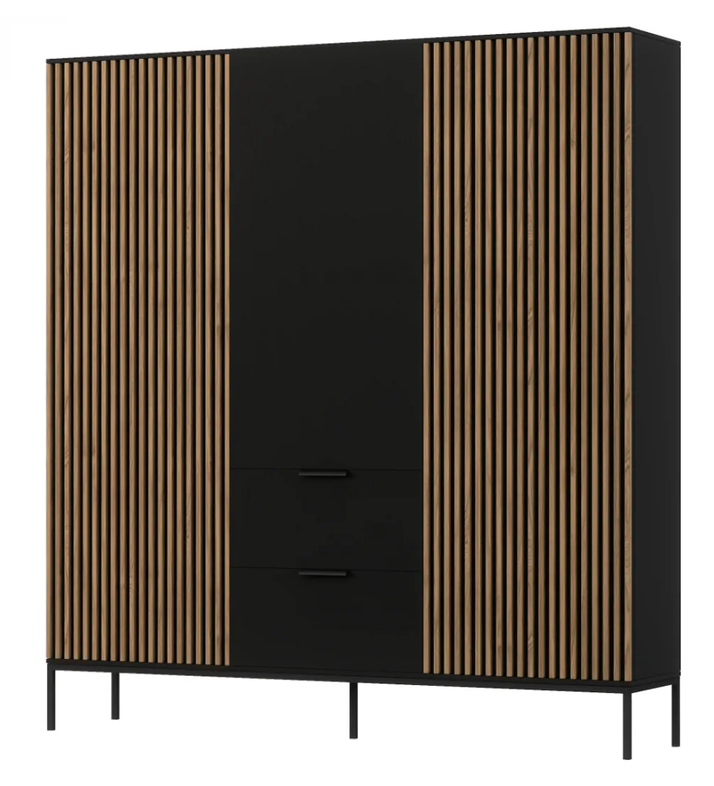Szafa MEORATI 200 cm czarny mat/dąb artisan