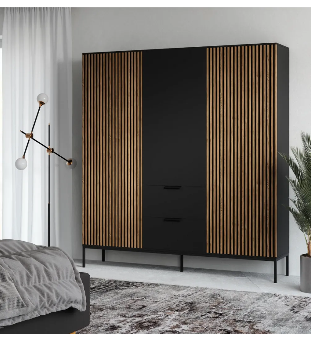 Szafa MEORATI 200 cm czarny mat/dąb artisan