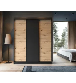 Szafa przesuwna Esville III 180 cm w optyce Dąb artisan/Czarny mat