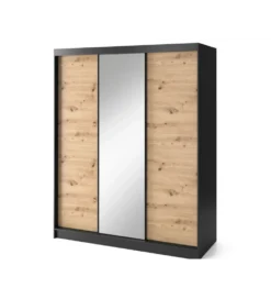 Szafa przesuwna Esville III z lustrem 180 cm w optyce Dąb artisan/Czarny mat