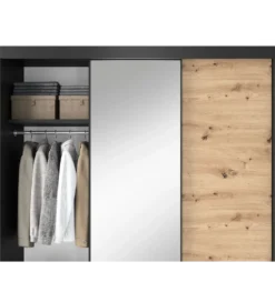 Szafa przesuwna Esville III z lustrem 180 cm w optyce Dąb artisan/Czarny mat