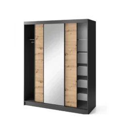 Szafa przesuwna Esville III z lustrem 180 cm w optyce Dąb artisan/Czarny mat
