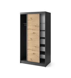 Szafa przesuwna  II 120 cm z lustrem w optyce Dąb artisan/Czarny mat