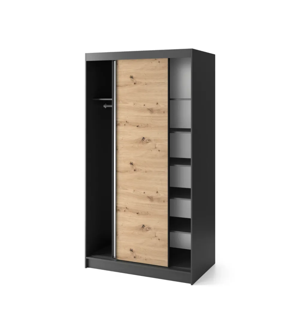 Szafa przesuwna II 120 cm z lustrem w optyce Dąb artisan/Czarny mat