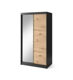 Szafa przesuwna II 120 cm z lustrem w optyce Dąb artisan/Czarny mat