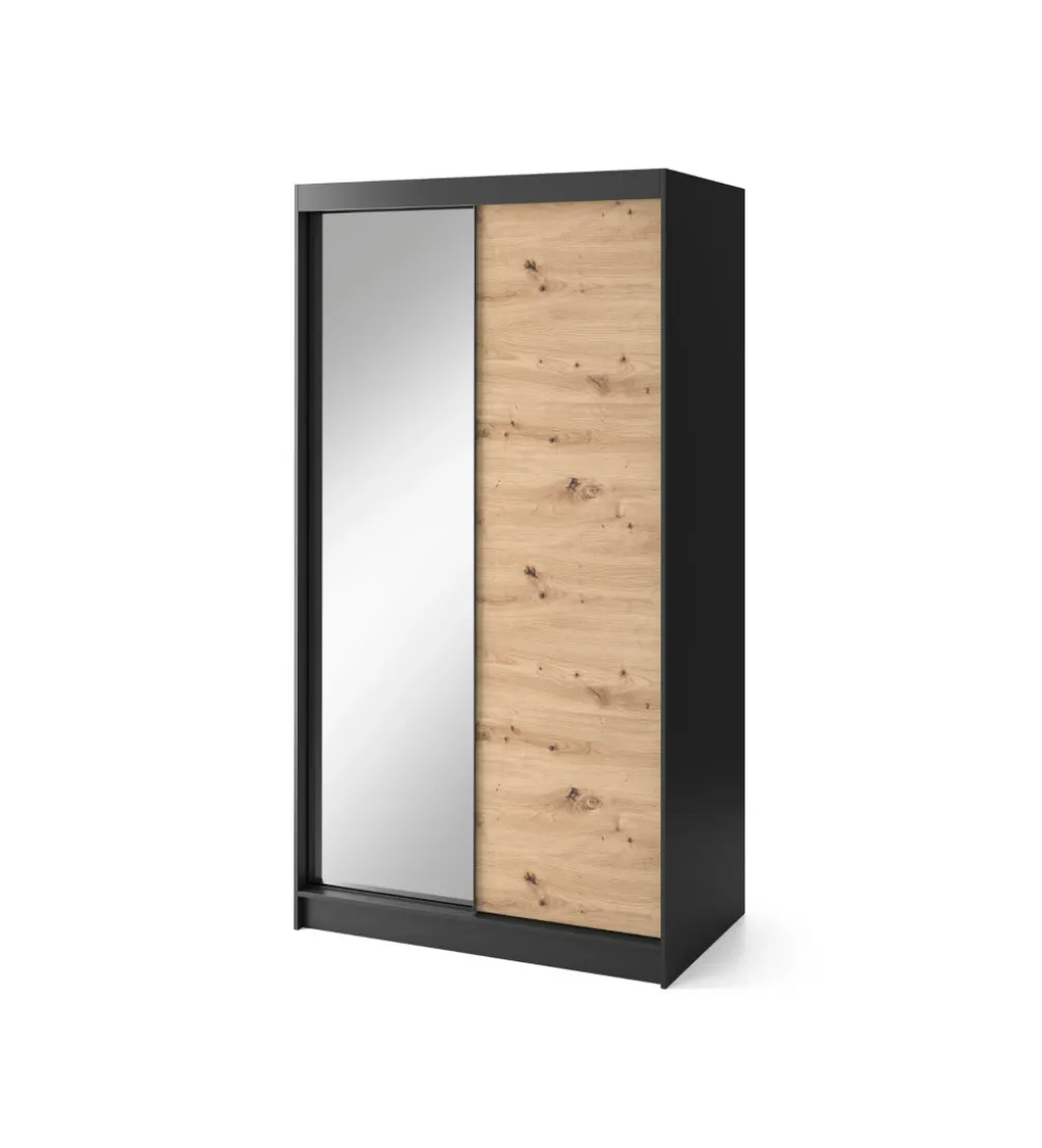 Szafa przesuwna II 120 cm z lustrem w optyce Dąb artisan/Czarny mat
