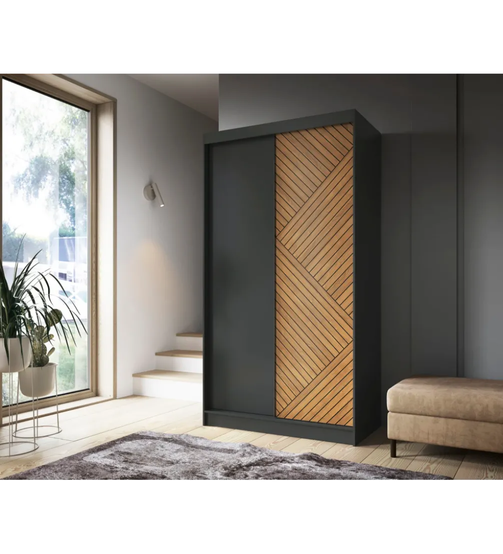 Szafa przesuwna Marrphy II 120 cm czarny/dąb caramel