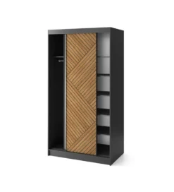 Szafa przesuwna Marrphy II 120 cm z lustrem czarny/dąb caramel