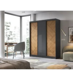 Szafa przesuwna Marrphy III 180 cm czarny/dąb caramel
