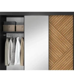 Szafa przesuwna Marrphy III z lustrem 180 cm czarny/dąb caramel