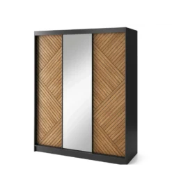 Szafa przesuwna Marrphy III z lustrem 180 cm czarny/dąb caramel