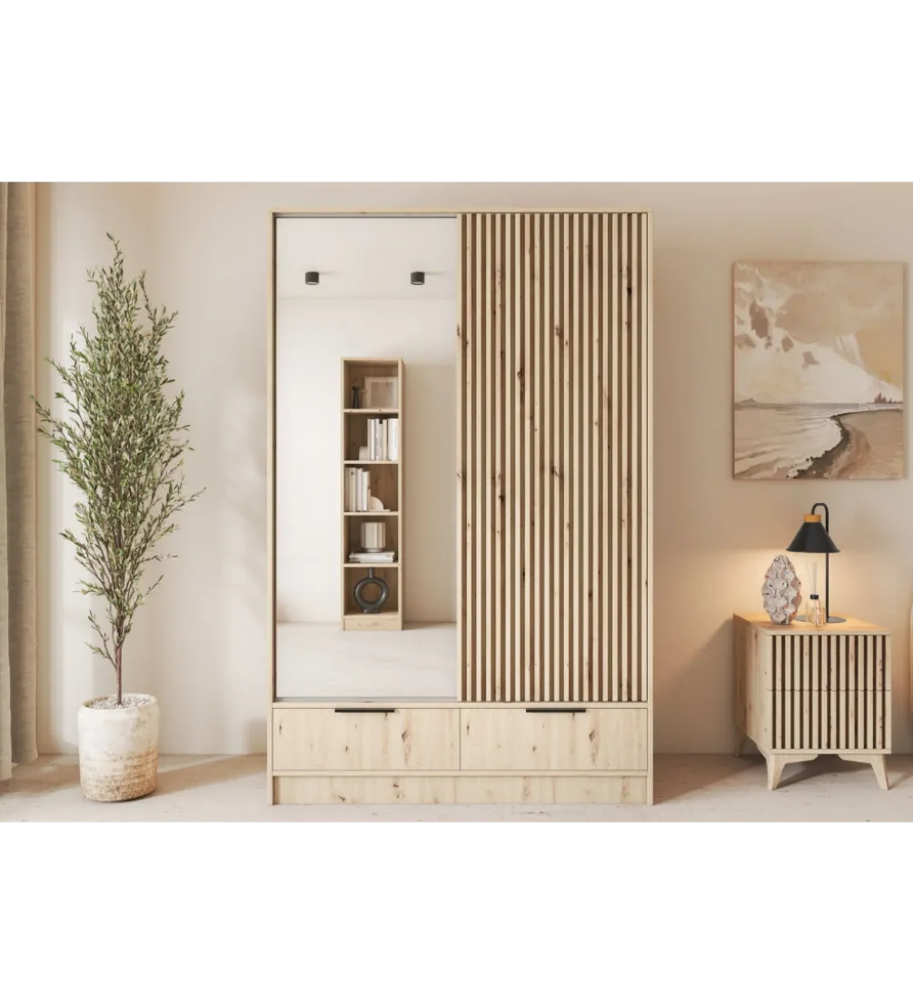Szafa przesuwna VOODI II 120 cm z lustrem kolor dąb artisan