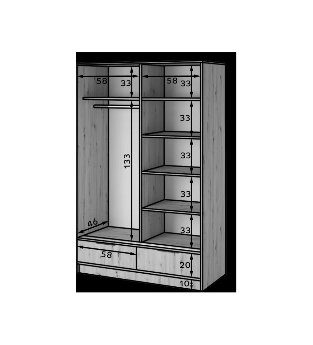 Szafa przesuwna VOODI II 120 cm z lustrem kolor dąb artisan