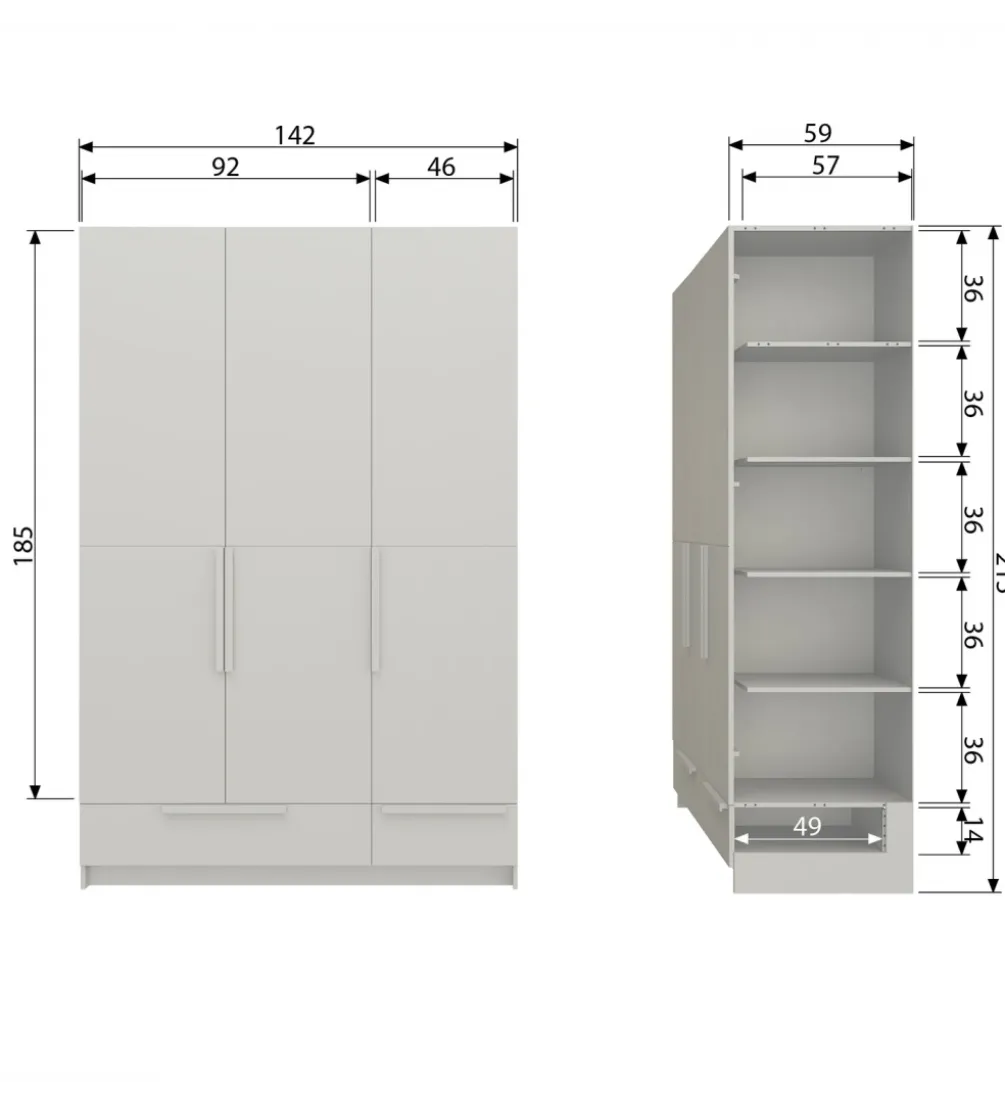 Szafa PURE 215 x 142 cm drewno sosny dust