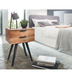 Szafka nocna PRIETO 47 cm drewno akacja