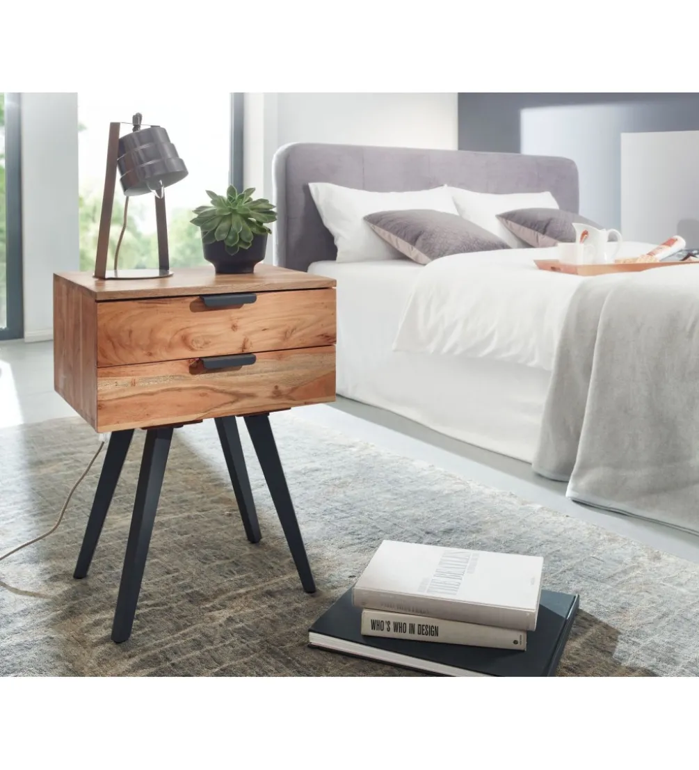 Szafka nocna PRIETO 47 cm drewno akacja