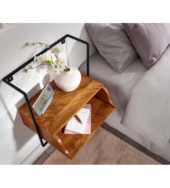Szafka nocna wisząca BARIKA 44 cm drewno mango brąz