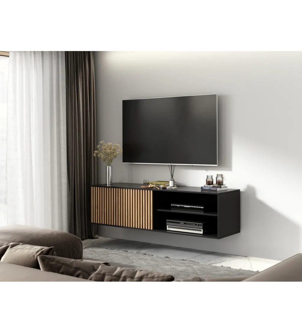Szafka RTV wisząca MEORATI 150 cm w optyce dąb artisan