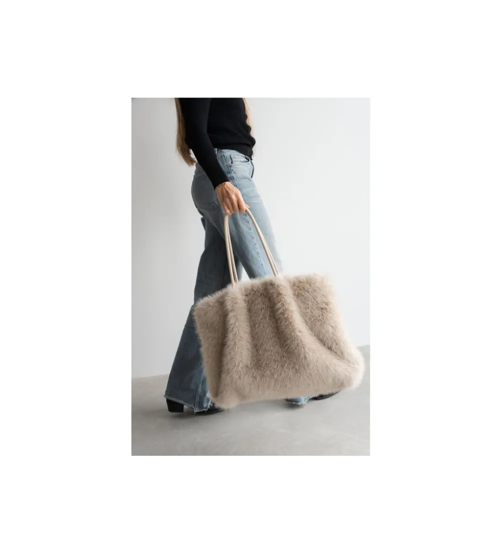 Torba MIKA FURR 56 cm kremowa